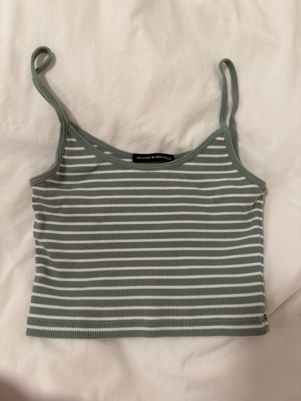 Brandy Melville Sage Green & White Striped skylar tank